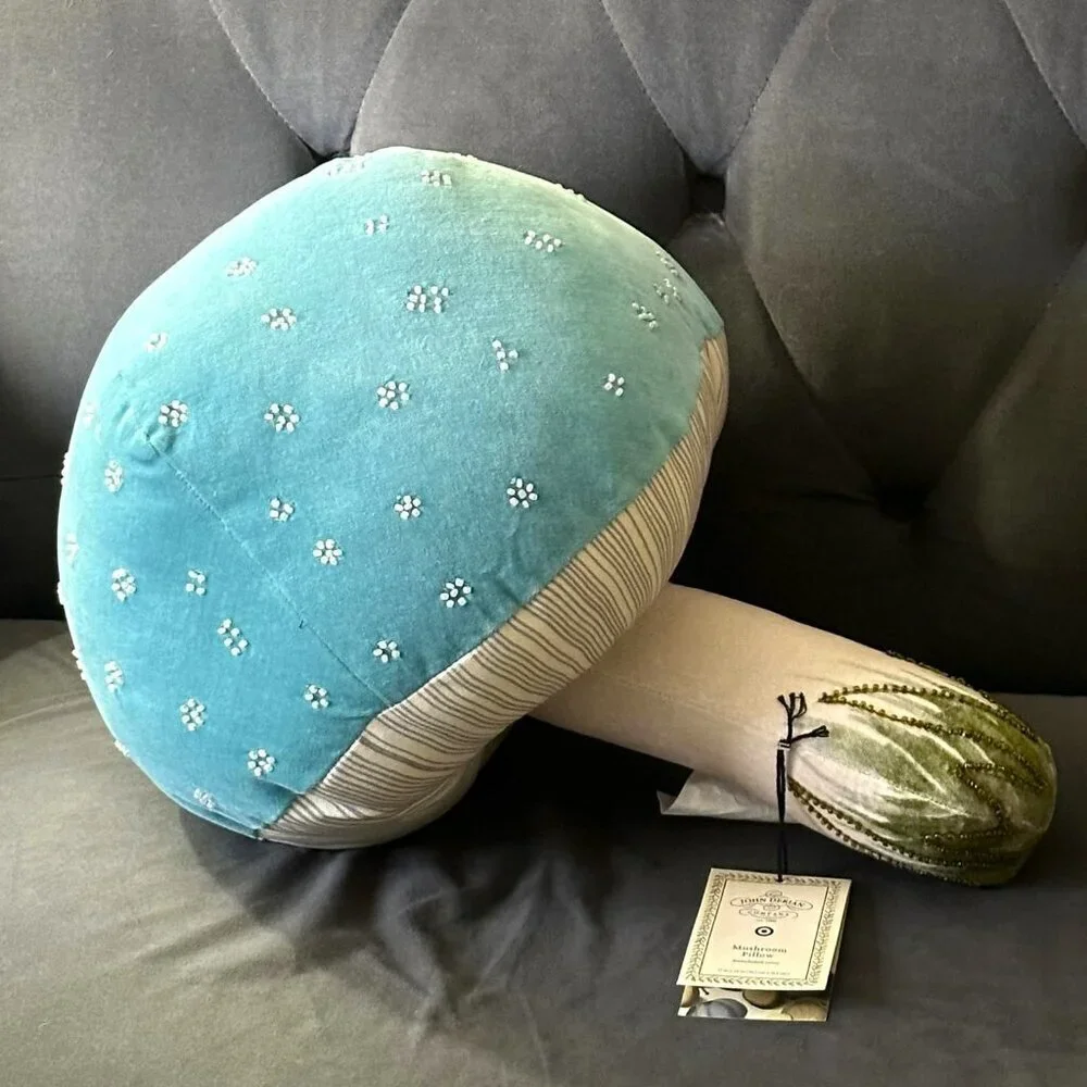 Blue Velvet Beaded Mushroom Novelty Pillow - John Derian for Target - 17